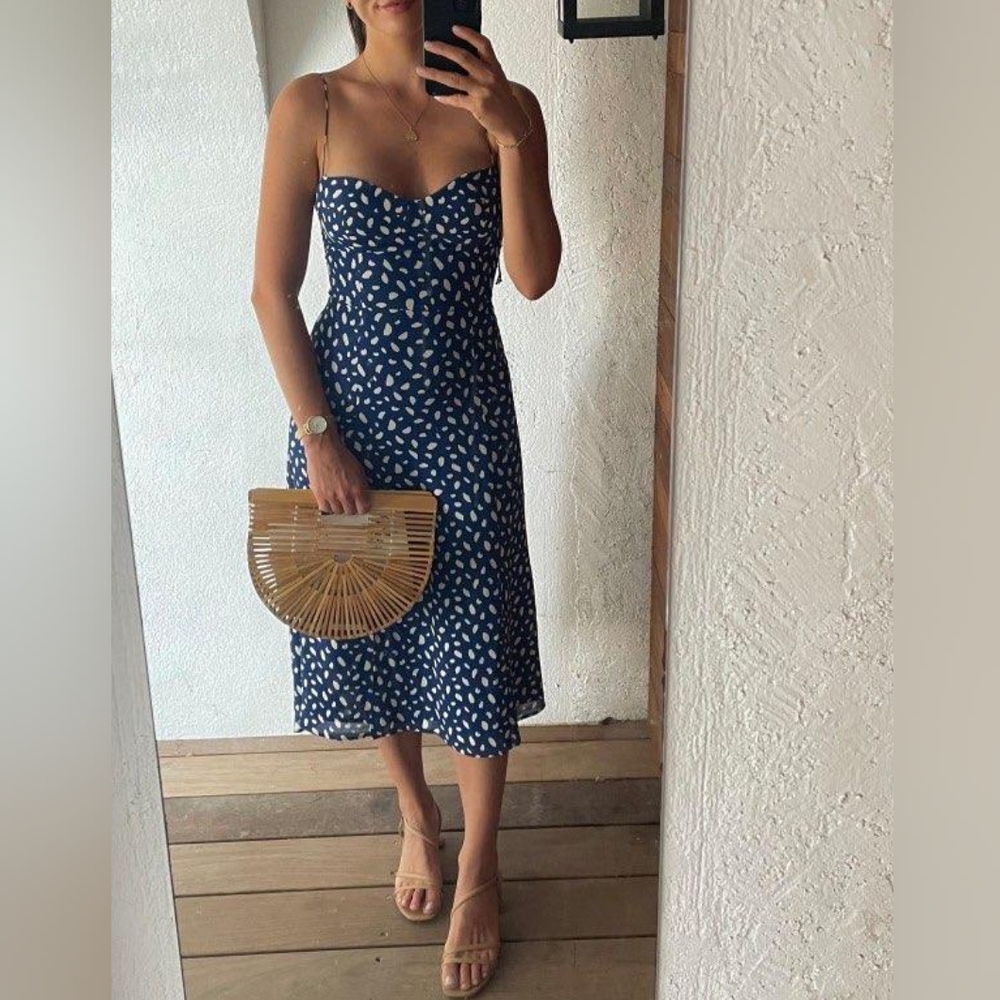 Reformation Blue and White Midi Dress